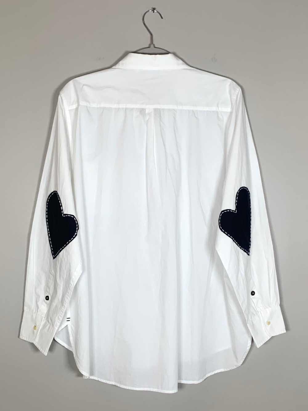 Kerri Rosenthal Mia White Shirt Button-Front Blouse Black Heart Elbow Patches XL - Picture 12 of 14